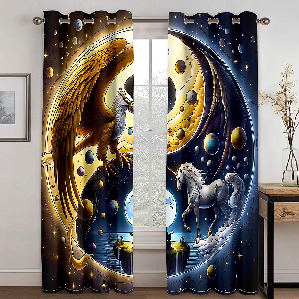 

3D Фэнтези Дракон Тигр Лев Сова Пять Элементов Стиль Багуа Солнцезащитные Шторы Роскошные Шторы Для Гостиной Спальни Домашнего Декора 50W130H(CM)X2PCS&HooK