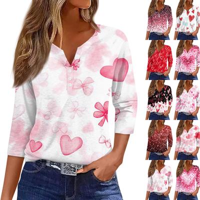 Women's T Shirt Tee Print Button 3/4 SleeveDaily Weekend Fashion Basic V- Neck Regular Top