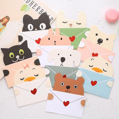 1/9Pcs Cute Cartoon Gift Card Folded Envelope Greeting Card Holiday Wishes Postcards Animals Birthday Cards For Students Party