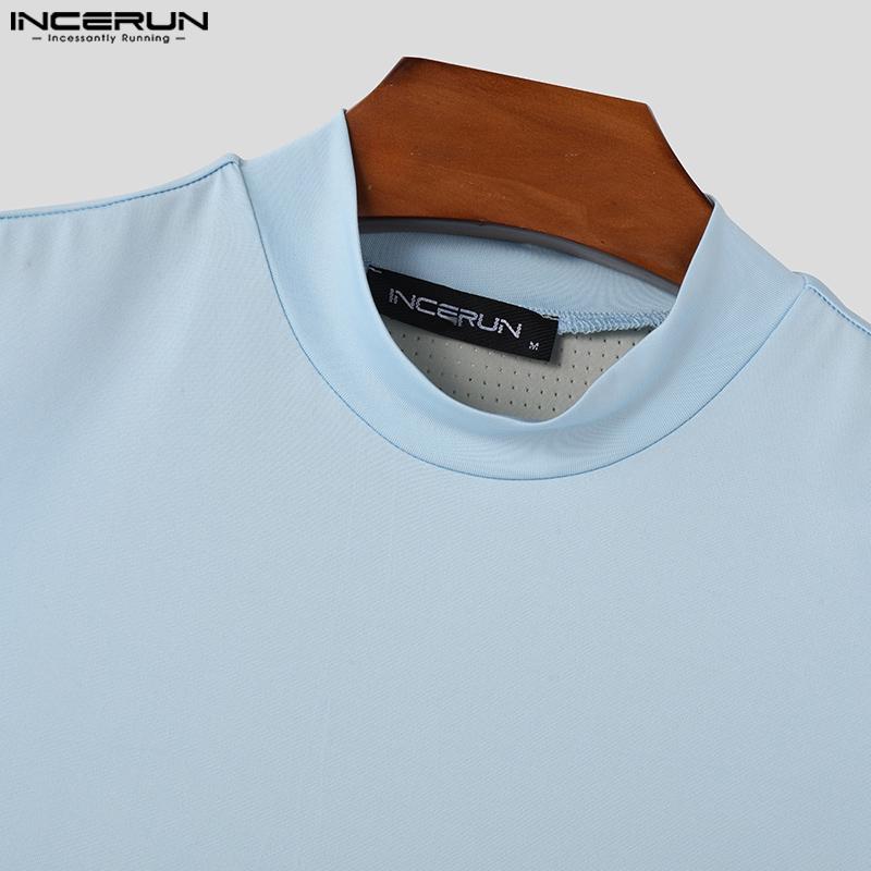 INCERUN Summer Men Sleeveless Back Patchwork Stretch Skinny Tank Tops T-shirts