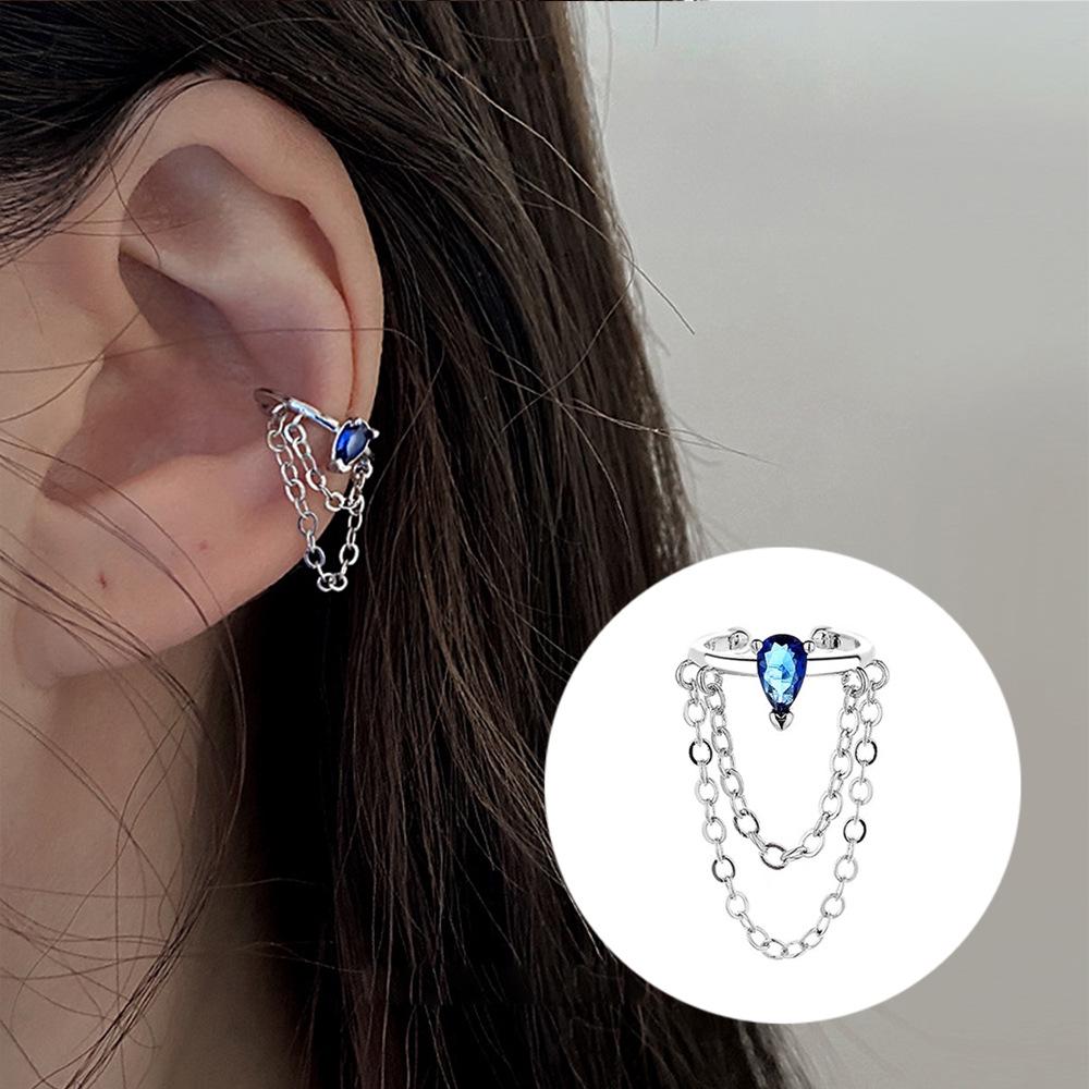 Luxurious Zircon Wave Cross Non-Pierced Ear Clips with Full Diamond Design for Women