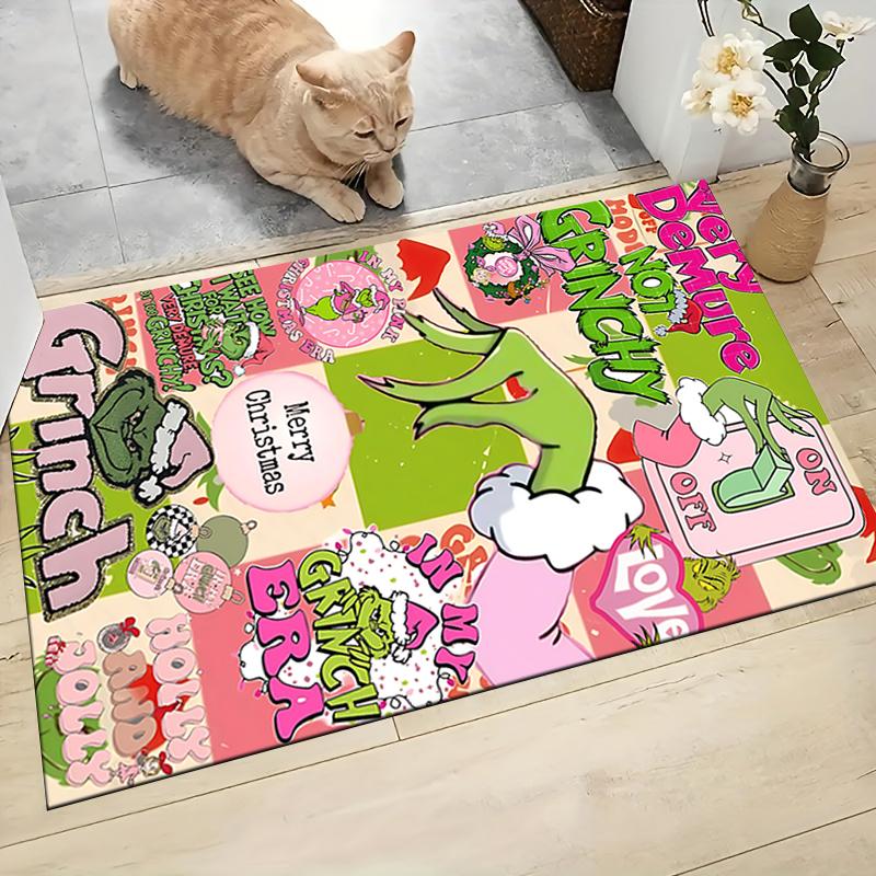 Grinch Christmas Collage Carpet Rug Soft Washable Antislip Home Living Room Sofa Mats Personalized Christmas Rug