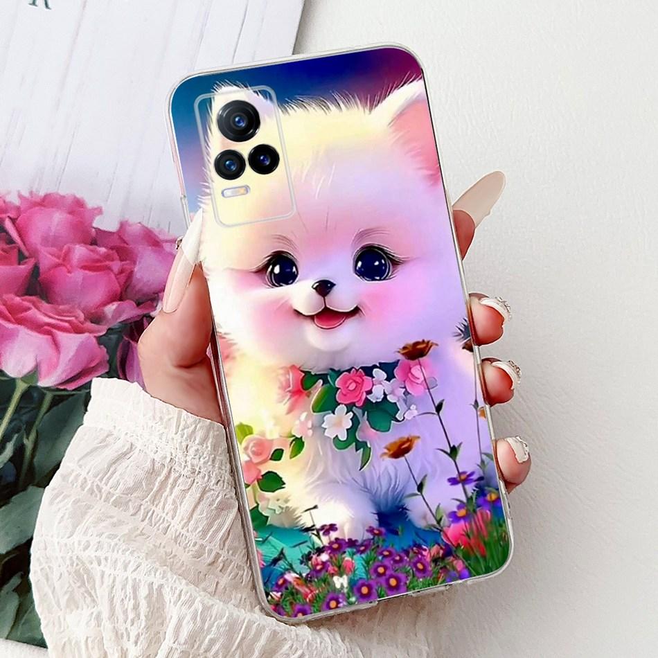 For Vivo V21e V2061 / V21 4G 5G V2050 V2066 Phone Case VivoV21e V 21 4G Elegant Floral Cat Printing Soft Silicone TPU Cases