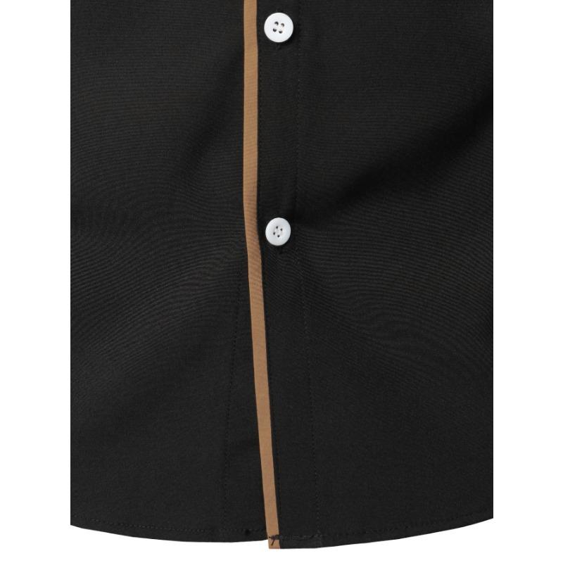 Summer Men's Fashionable Solid Color Business Splicing Casual Long Sleeved Shirt Shirts (men’s)