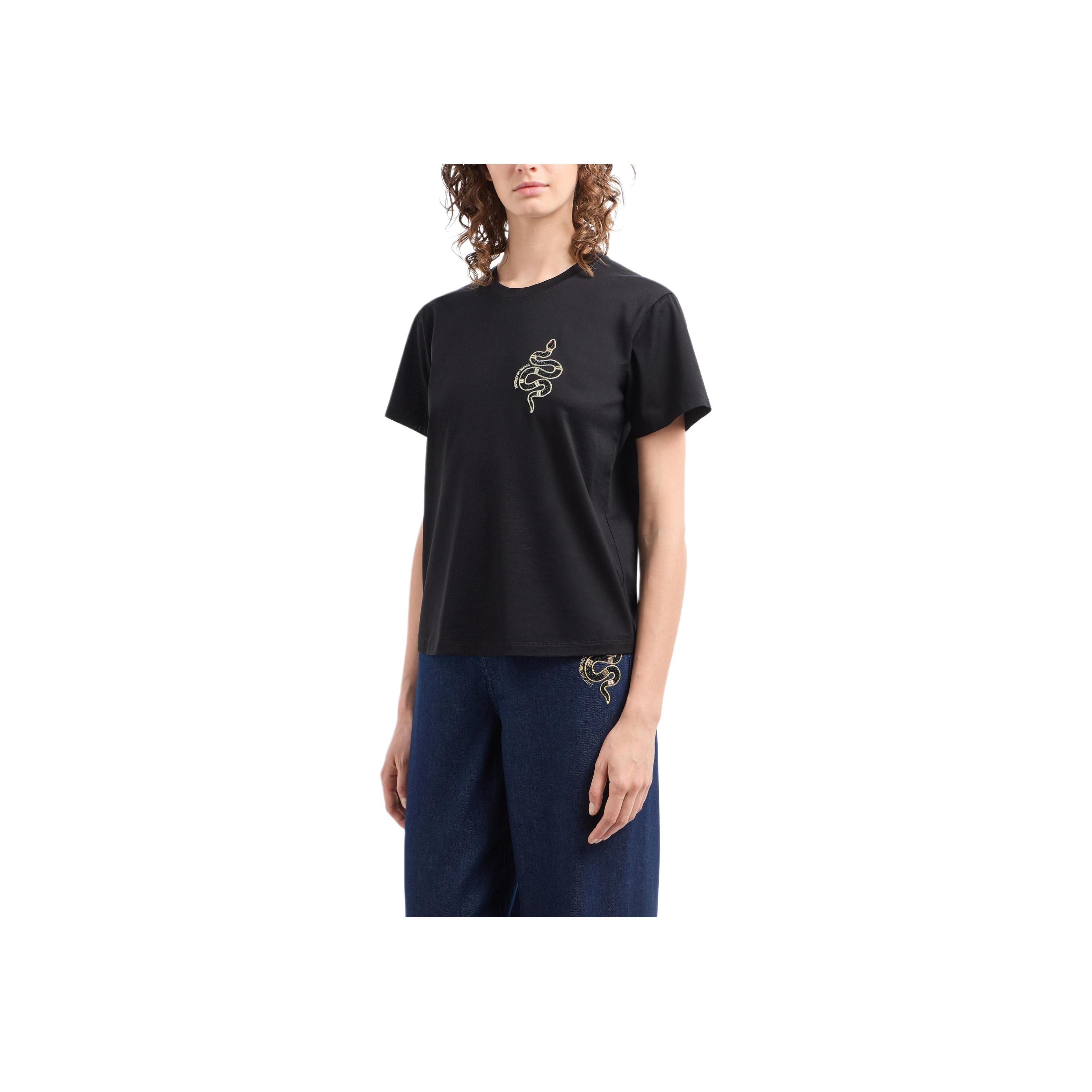 Emporio Armani SS25 Logo Print Crew Neck Short Sleeve T-Shirt Women tops Black EW001169-AF10003-UC001 S