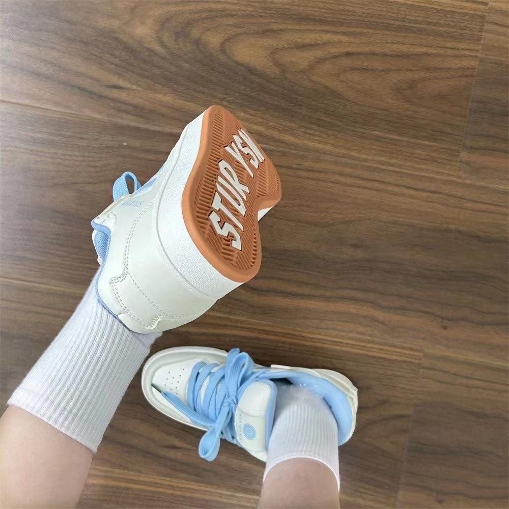 Hong Kong style white and blue niche bread shoes waterproof autumn new couple campus casual sports shoes