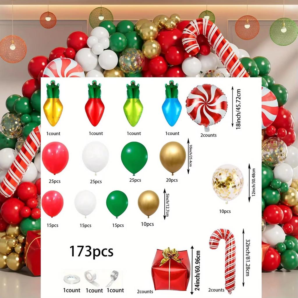Christmas Balloons Garland Arch Set 173PCS Latex and Aluminium Film Balloons for Birthday New Year Christmas Party Decorations