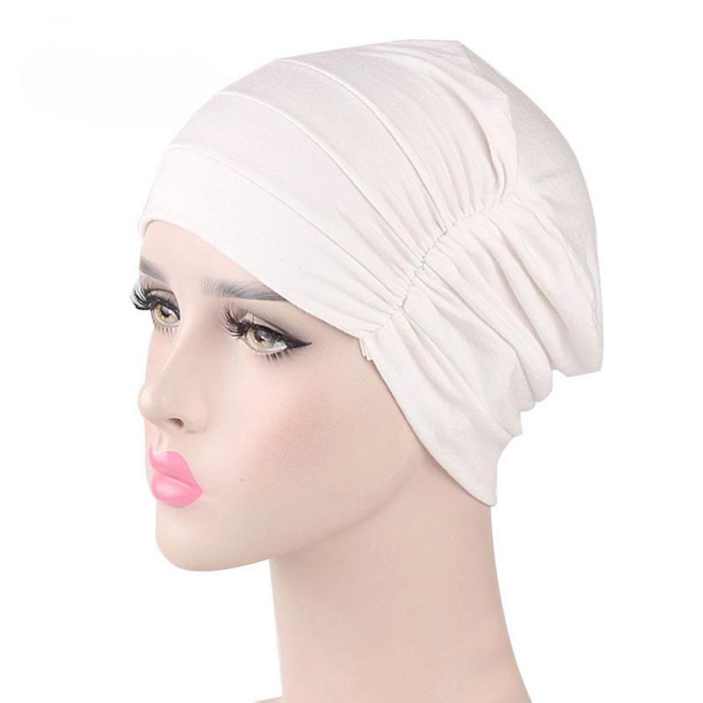 Solid Color Men Women Pleated Cotton Beanie Cap Hair Loss Sleeping Chemo Hat EMA