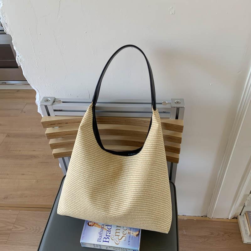 

Large capacity woven pattern bag women s summer new casual shoulder tote seaside vacation beach bag чёрный