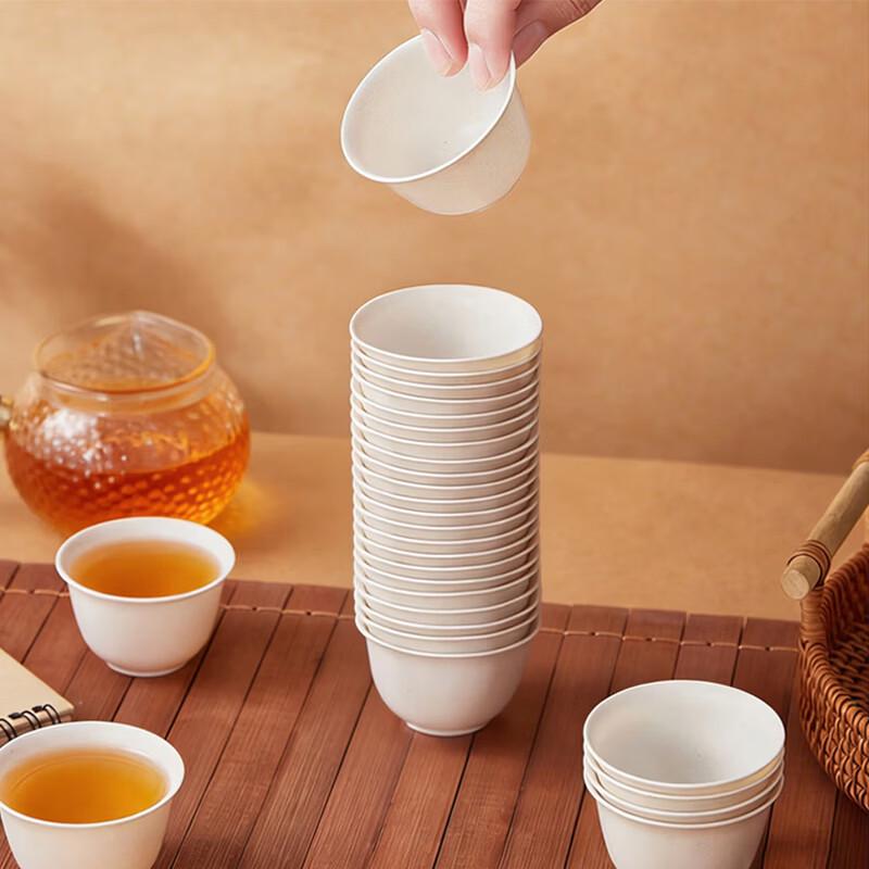 Batinu Disposable Rice Husk Small Tea Cups, 50-pack