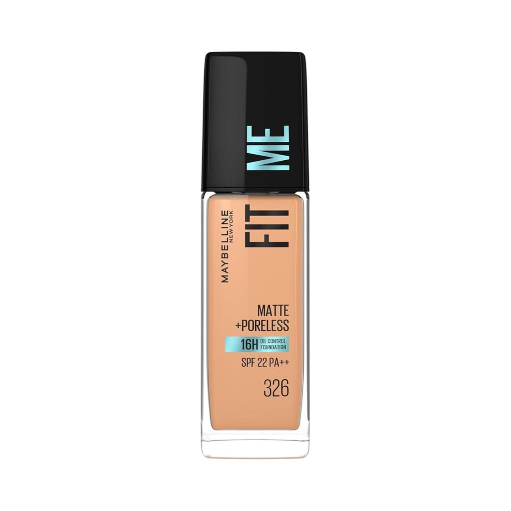 Maybelline New York Fit Me Matte + Poreless Liquid Foundation 326, 30 Ml Pack Of 1 Full Coverage Oil Control SPF 22 Warm Tan