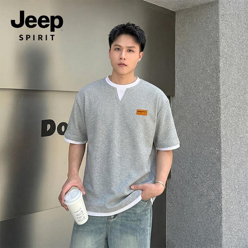 JEEP SPIRIT Men s Fake Two-Piece Oversized Short Sleeve T-Shirt 3XL
