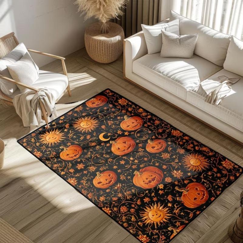 Halloween Carpet Abstract Pumpkin Skull Carpet Kitchen Anti Slip Spider Web Printed Carpet Living Room Home Decoration
