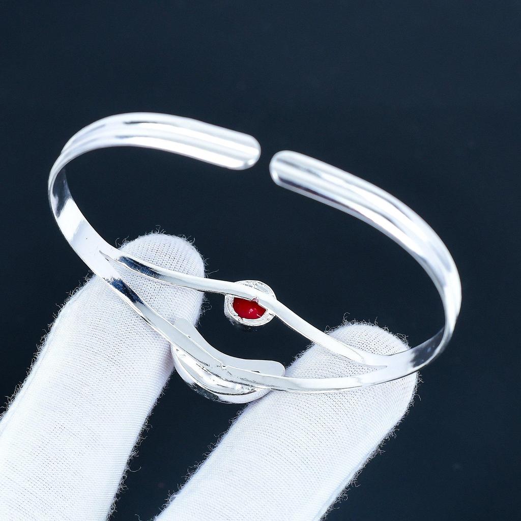 Naturalny Czerwony Koral Kamień Szlachetny Ręcznie Robiona Bransoletka Manka 925 Srebro Próby Bransoletka Manka, Bransoletka z Czerwonego Koralu dla Żony, Bransoletka Unisex, Prezent dla Kobiety