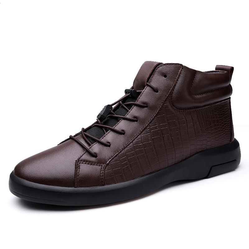 Men s Casual High-Top Martin Boots with Crocodile Embossed Pattern, Fleece-Lined Leather, Large Size 40