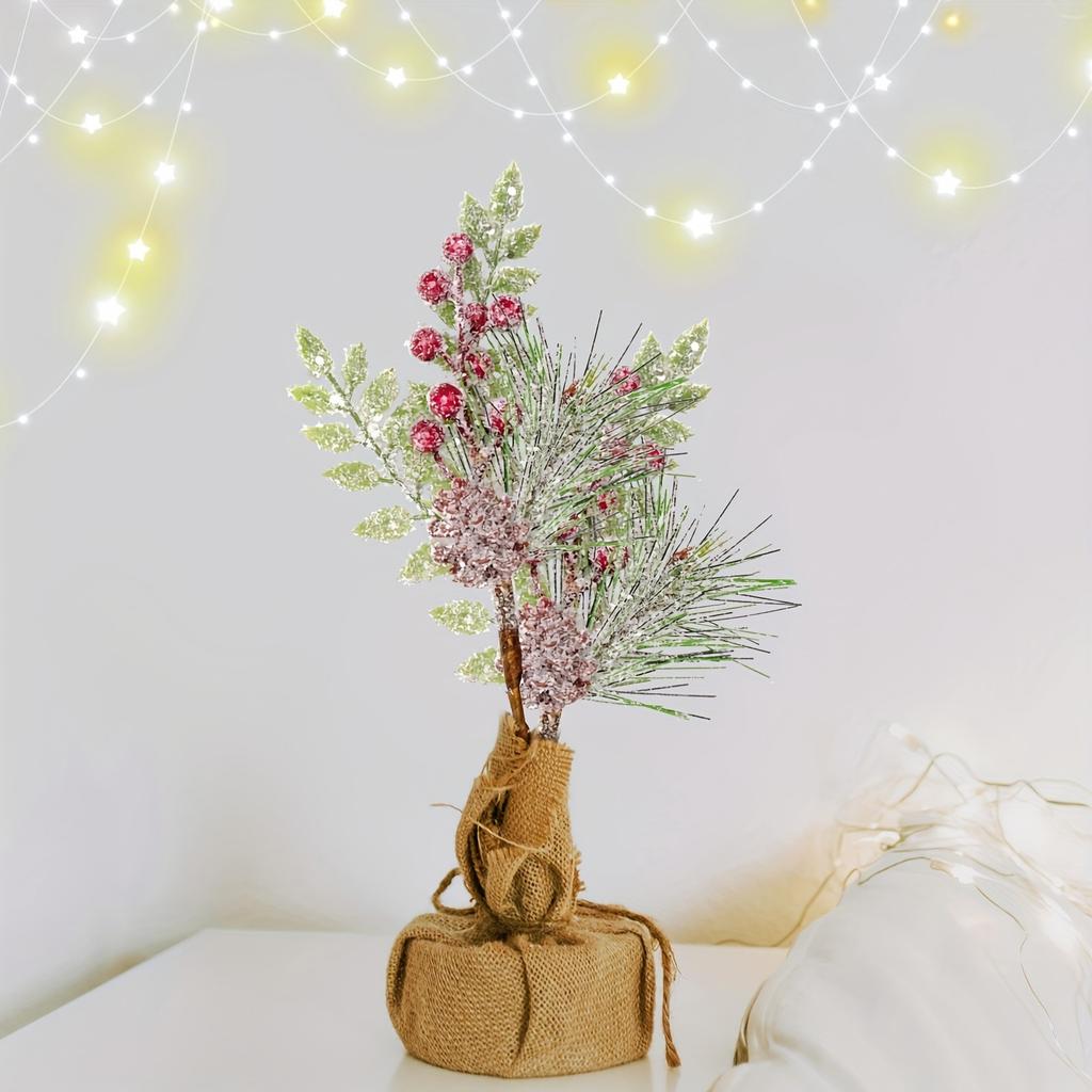 Artificial Christmas Red Picks with Cones and Snowy Needles for Holiday Wreath and Centerpiece Decor