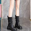 Small Thick-soled High-heeled Medium Tube Martin Boots Autumn and Winter New Belt Buckle Side Zipper Temperament Outer Wear Women's Boots