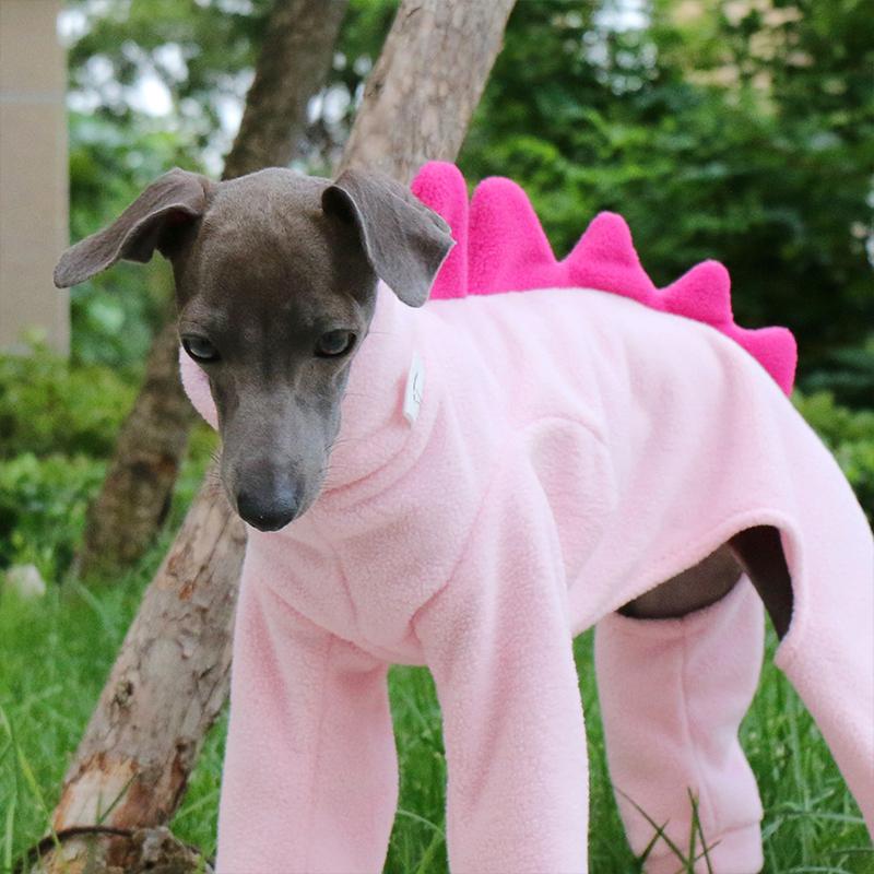 Zimní teplé psí oblečení z polárního fleecu ve tvaru dinosaura, teplá psí kombinéza, pro plemena vipet a chrt, domácí mazlíček, čtyřnohý kabát