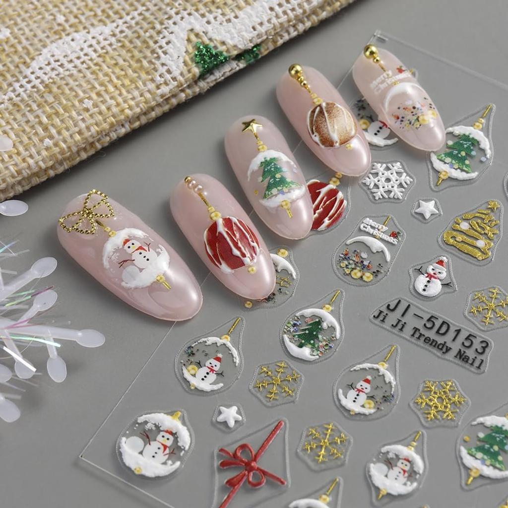 Christmas 3D nail sticker with glitter snowflake pattern winter holiday nail decoration sticker color 2PC