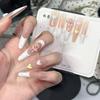 Wind Soft Girl Wearable French Nails with 3D Bear Heart Design, Versatile and Removable