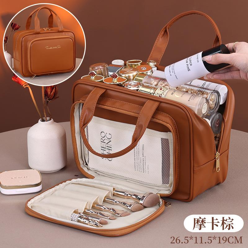 

PU Leather Women Travel Storage Bag Toiletry Organizer Pouch Ladies Large Capacity Cosmetic Bag Portable Zipper Make Up Handbags 26x11x19cm