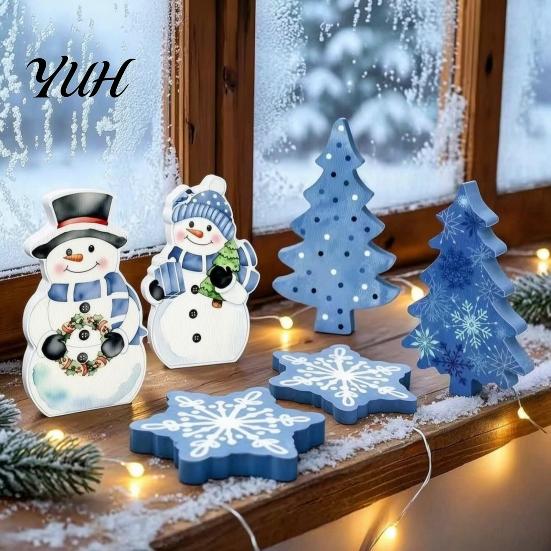 Handcrafted Wooden Christmas Figures 5Pcs/Set Gingerbread Man Tabletop Decor, Vintage Cookie Gift for Family Shaped Ornament Home Mantel, Festive