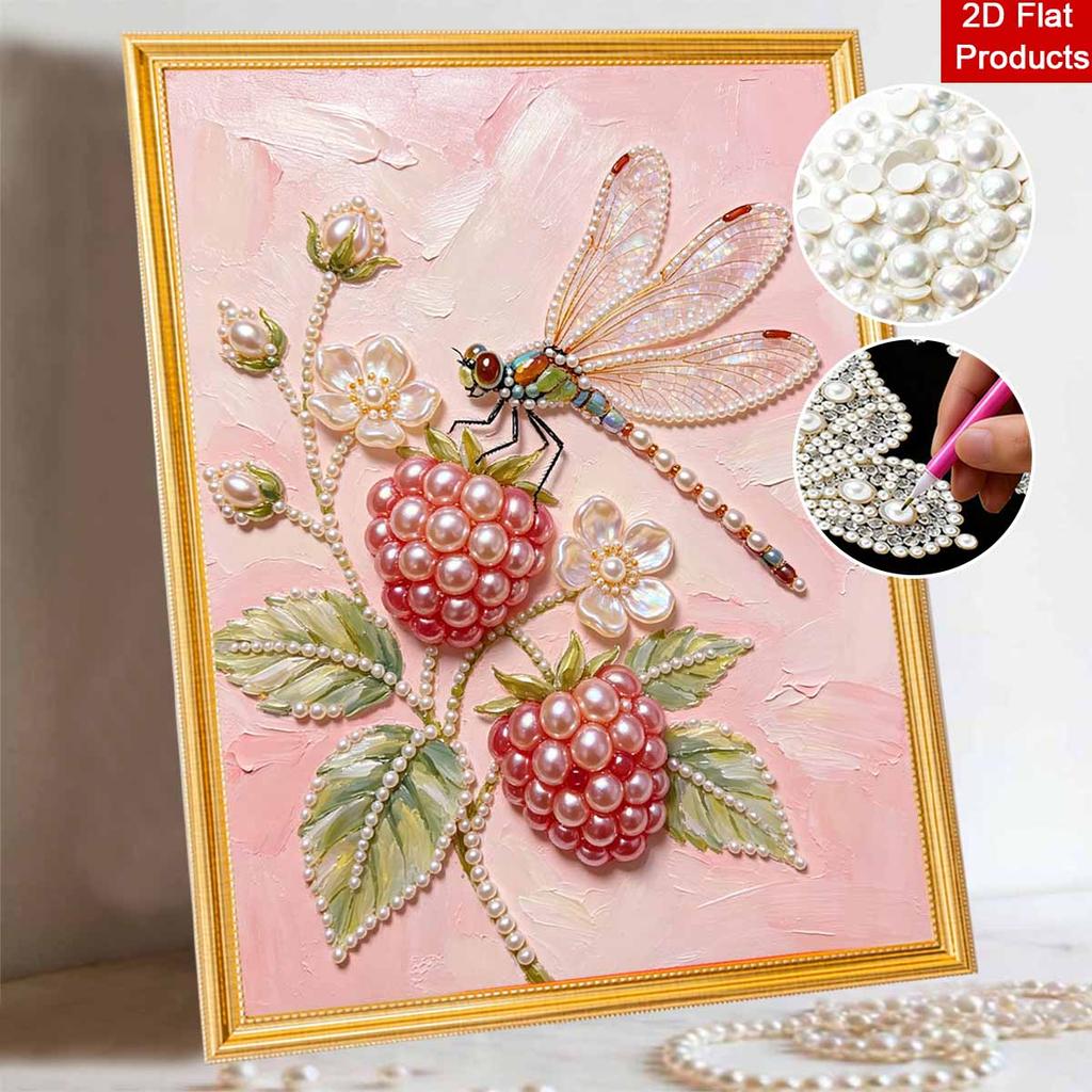 Frameless Pearl Painting Kit Dragonfly & Raspberry DIY 3D Bead Art Canvas Relaxing Handmade Craft for Adults Home Decor