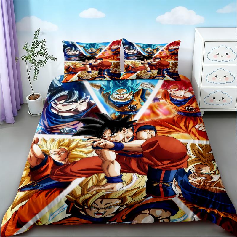 Cartoon Dragon Ball Duvet Cover Set Goku Bedding Set Soft And Comfortable For Children Bedroom Decor Queen King Size