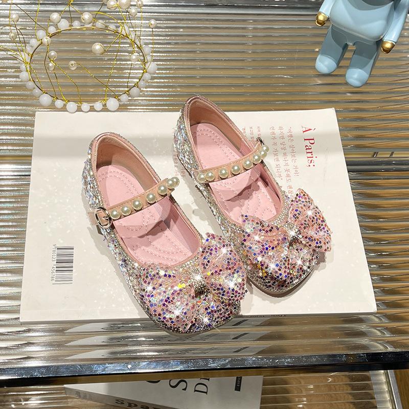Children's crystal princess shoes spring and autumn children's versatile single shoes soft-soled baby leather shoes