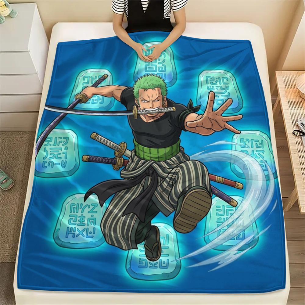 One Piece Poster Flannel Blanket Cute Printed Pattern Great For Sofa Bedroom Chair Bed Picnic Travel -HE64