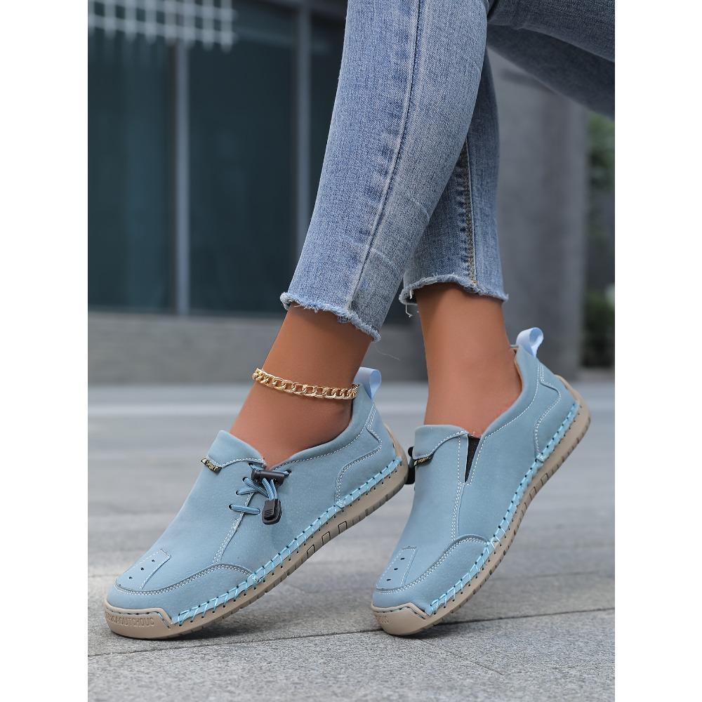 Women's Slip-On Loafers - Vintage British Style Hand-Stitched Synthetic Cover Shoes with Rubber Sole, Breathable Fabric Lining & Decorative Tassel