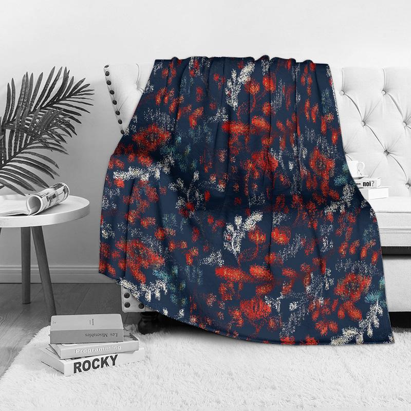 Dark Floral Print Fleece Blanket Soft Warm Throw Blanket For Sofa Bed Decorative Gift
