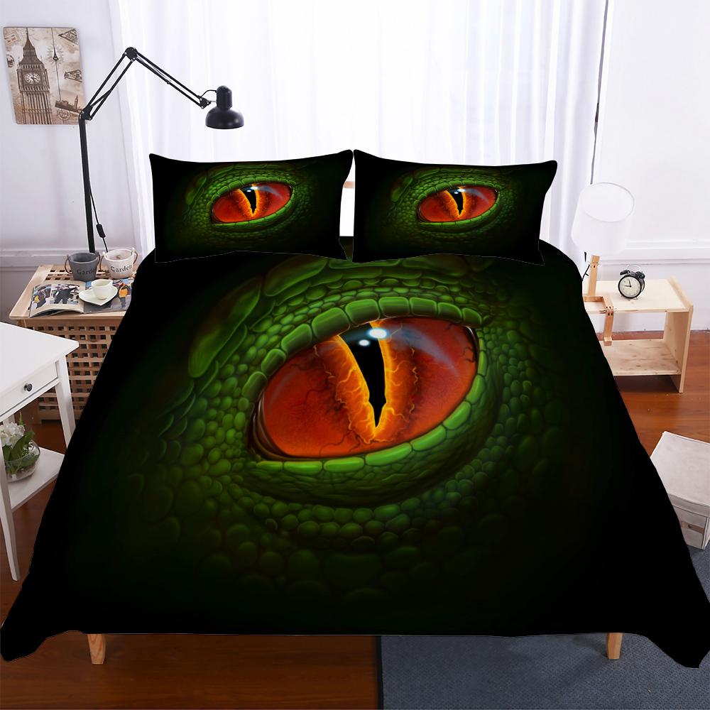 Bedclothes Wholesale Bedding-set-3d HD Animal Dinosaur Eyes Duvet Cover Set Dark Green Bedding Cover Dinosaur Bedset High-grade
