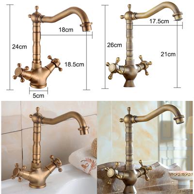 Antike Bronze Badezimmer Waschbecken Armaturen Doppelgriff Einzel Loch Heiß Kalt Wasser Mischbatterie Kran Küchenarmatur ELF678A