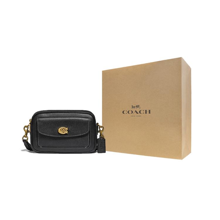COACH Willow Grain Leather Camera Bag, Shoulder Bag, Crossbody Bag Small Women's Black C0823-B4BK