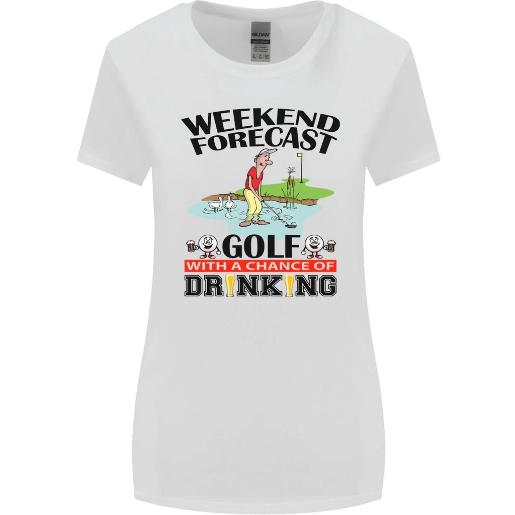 Weekend Forecast Golf with a Chance of Drinking Womens Wider Cut T-Shirt