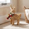 Forest Atmosphere Party Supplies Handmade Straw Deer/Squirrel Christmas Ornaments with Scarf, Retro Pastoral Style Natural Fiber Rustic Animal