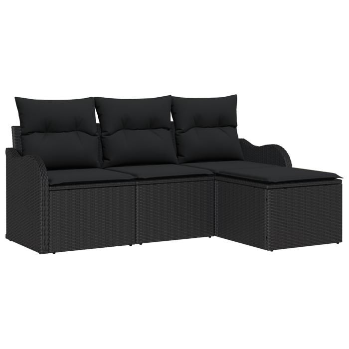 VidaXL Ensemble de Canapé de Jardin 4 Pièces avec Coussins en Rotin Poly Noir 3354322