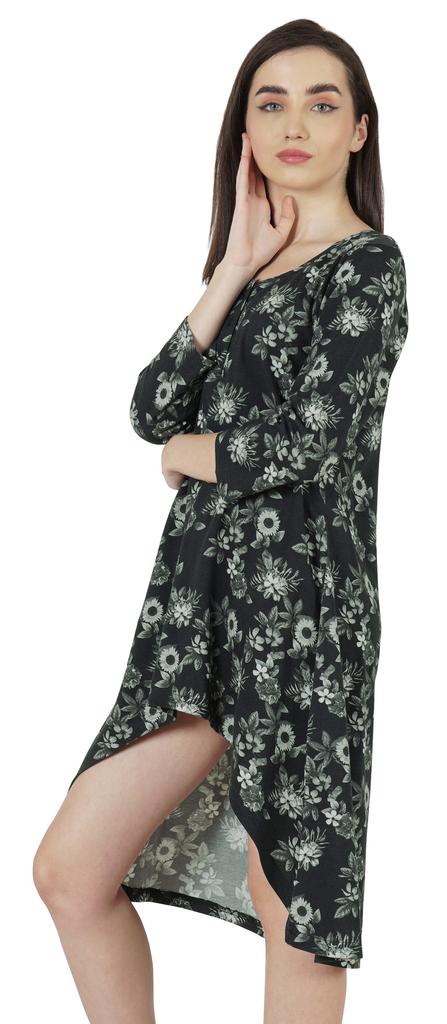 Inkmeso Rochii de bumbac cu gât rotund imprimat pentru femei, tiv asimetric, scurte