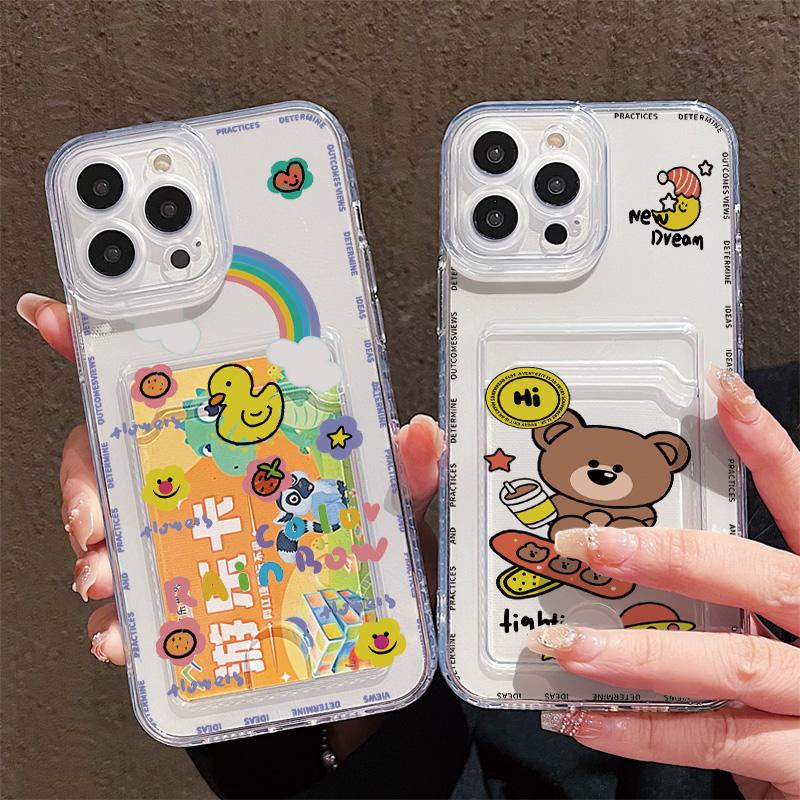 Card Slot Holder Silicone Wallet Pocket Case For iPhone 17 Air 16 14 Pro Max Oppo Reno 10 11 12 F Samsung S23 S24 S25 Plus Cover Clear Phone Bumper