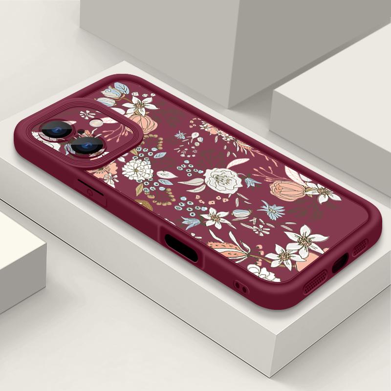 

Роскошный чехол для телефона с цветочным узором для iPhone 16 16e 15 14 13 12 Pro Max Plus 11 Прозрачная ТПУ противоударная крышка iPhone 13 Pro Max вино красного