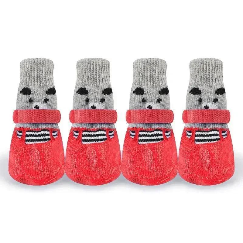 

4Pcs Knit Dog Socks Warm Socks for Cats and Dogs Waterproof Cat Shoes Scratch-proof Foot Covers Anti Scald Feet Put Socks For 5-9kg Pets червоний