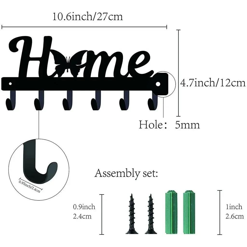 Black Metal Wall-Mounted Key Holder Hooks – Artistic Iron Coat Rack for Entryway, Kitchen, and Home Décor