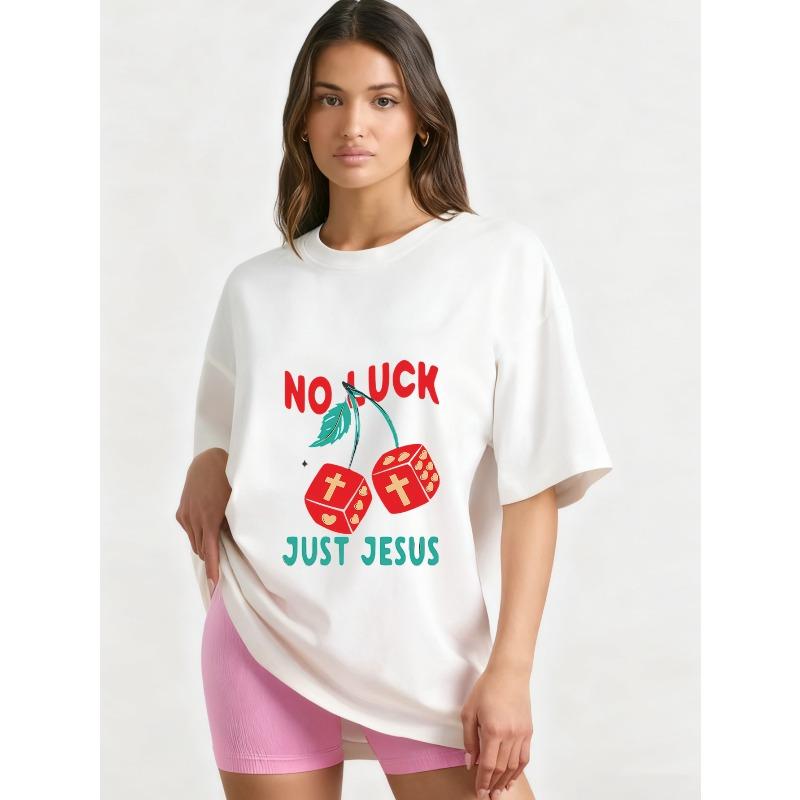 

Футболка оверсайз черная Не удача, а только Иисус Вишня кости Принт креста Графическая футболка Повседневная уличная мода Женский топ Летний наряд XXXXL белый