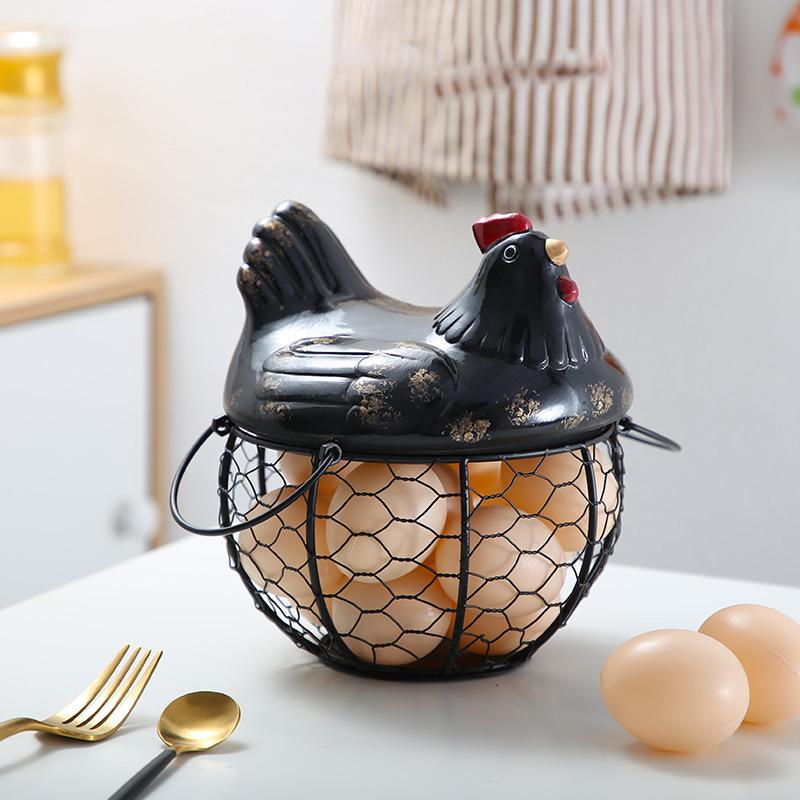 Storage Box Kitchen Ceramic Hen Storage Decorative Accessories Ceramic Iron Egg Basket Fruit Basket Garlic Potato Sundries