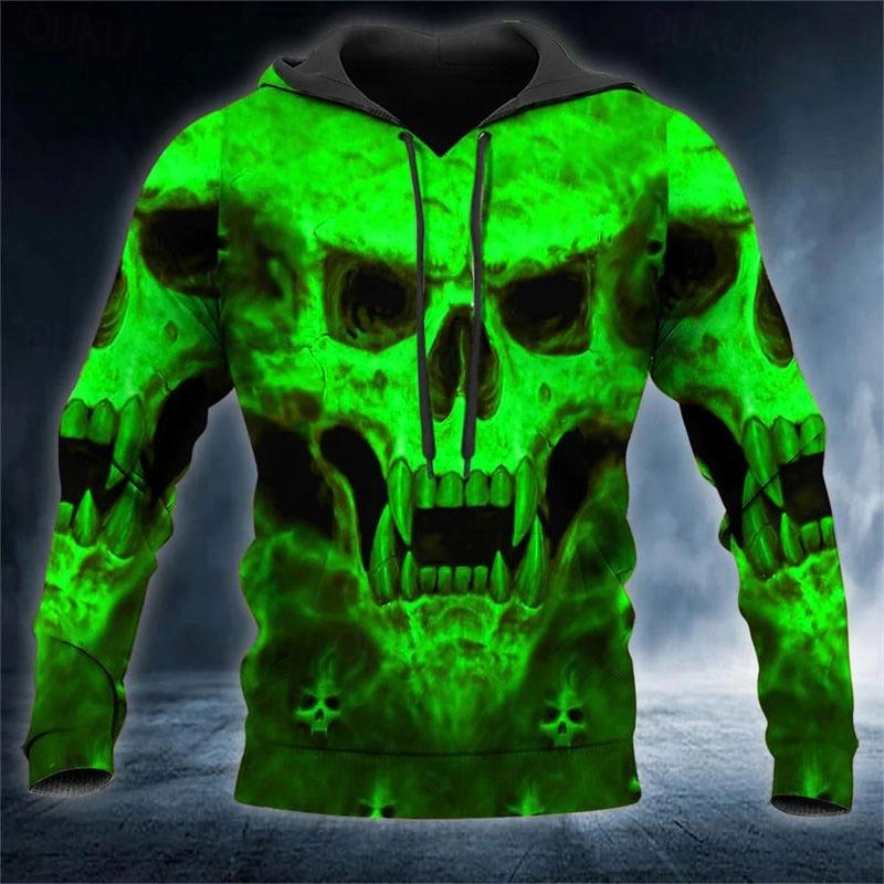 Skull Flame 3D Print Hoodies Hip Hop Street Style Outdoor Long Sleeve Hooded Sweatshirt Casual  Sports Daily Streetwear