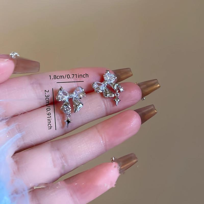 1 Pair Elegant Bow Earrings Luxurious Zirconium Alloy Daily Wear Exquisite Earrings Women Simple Fashionable Jewelry Earrings