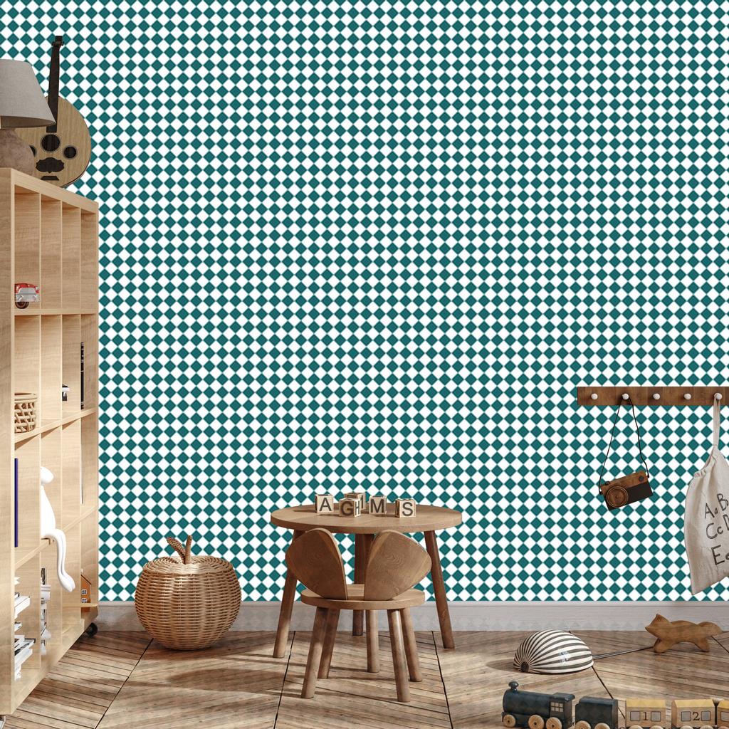 Geometric diamonds wallpaper turquoise, white and light gray 50x1000