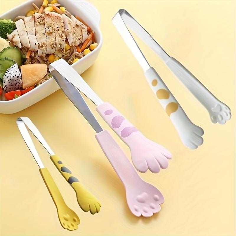 3pcs WhimsyCat Cartoon Cat Paw Food Tongs for BBQ, Sandwiches, Baking, Ice, and Sugar , Cute Stainless Steel Kitchen Utensils for Cooking