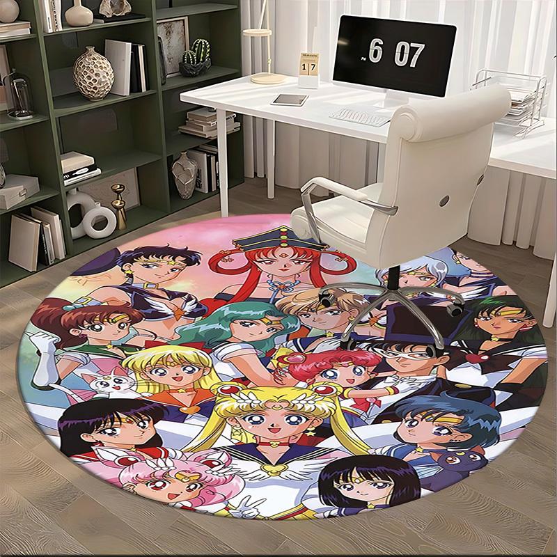 1pc Sailor Moon Anime Round Carpet Office Chair Mat, NonSlip Rug for Home Decor, Living Room, Bedroom, Game Room